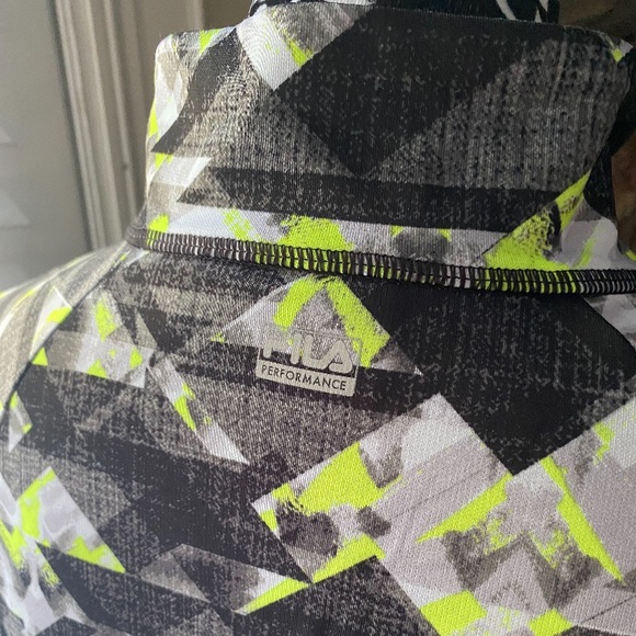 Fila Running Quarter Zip Jacket Green/Gray Abstract Geometric Small Fila Sport - Picture 2 of 11